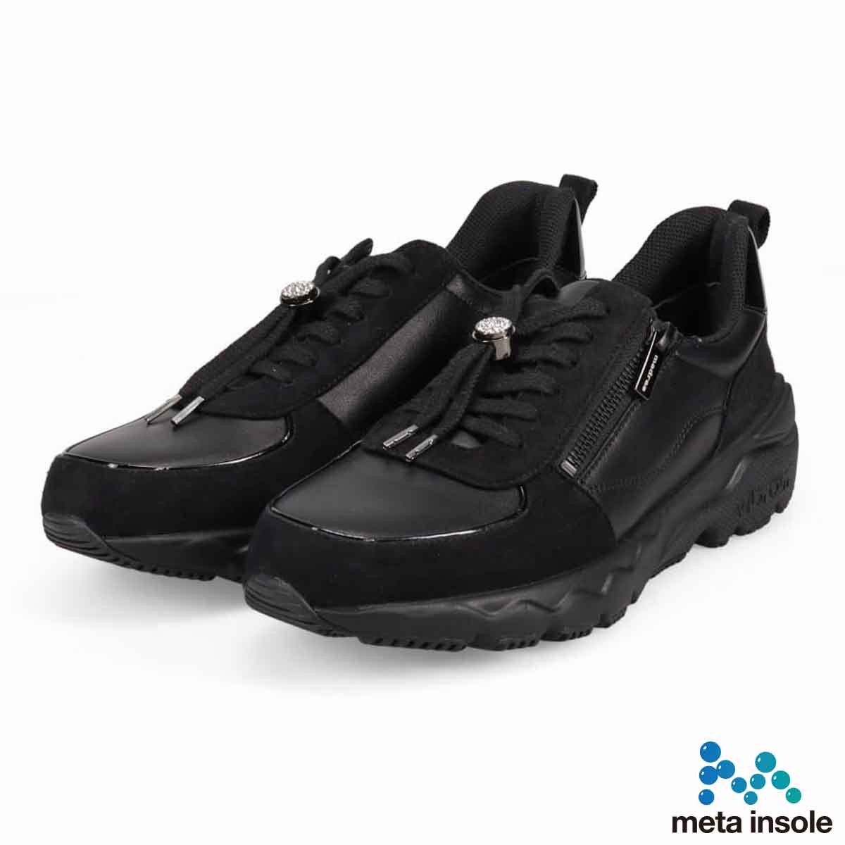 マドラス madras 特許 Recovery meta insole搭載  ゴールドがアクセントのエレガンでスタイリッシュなレザースニーカー　MAL9136AMT BLACK/BLACK 6（23.0cm～23.5cm相当）