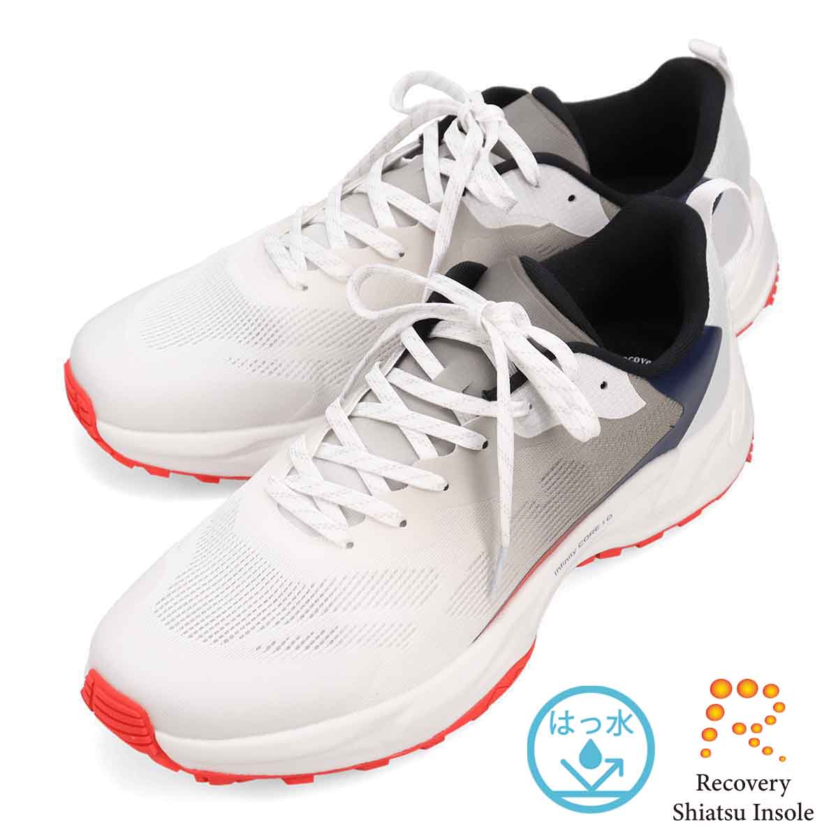【Infinity CORE 1.0】マドラスウォーク madras Walk　Recovery Shiatsu Insole　アウトドアレジャー向け  撥水仕様　メンズ　カジュアルスニーカー　MW100R　※ユニセックスサイズ展開 WHITE/PINK 25.0