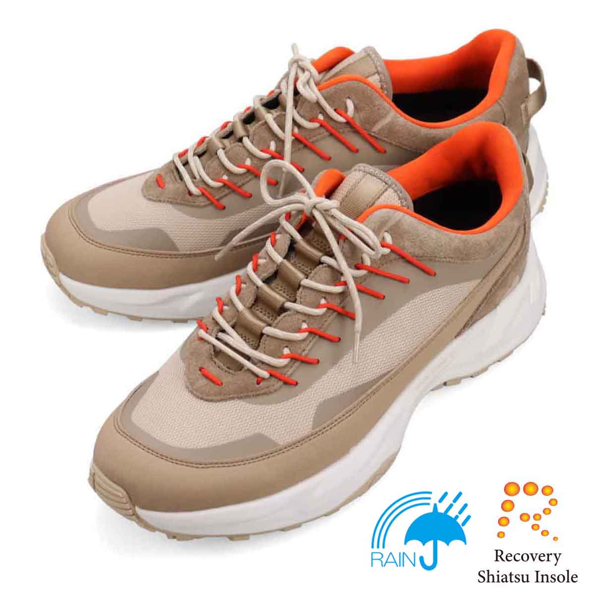 【Infinity CORE 1.0】マドラスウォーク madras Walk　Recovery Shiatsu Insole　アウトドアレジャー向け 防水設計（４cm４時間）メンズ　カジュアルスニーカー　MW102R　※ユニセックスサイズ展開 BEIGE 25.0