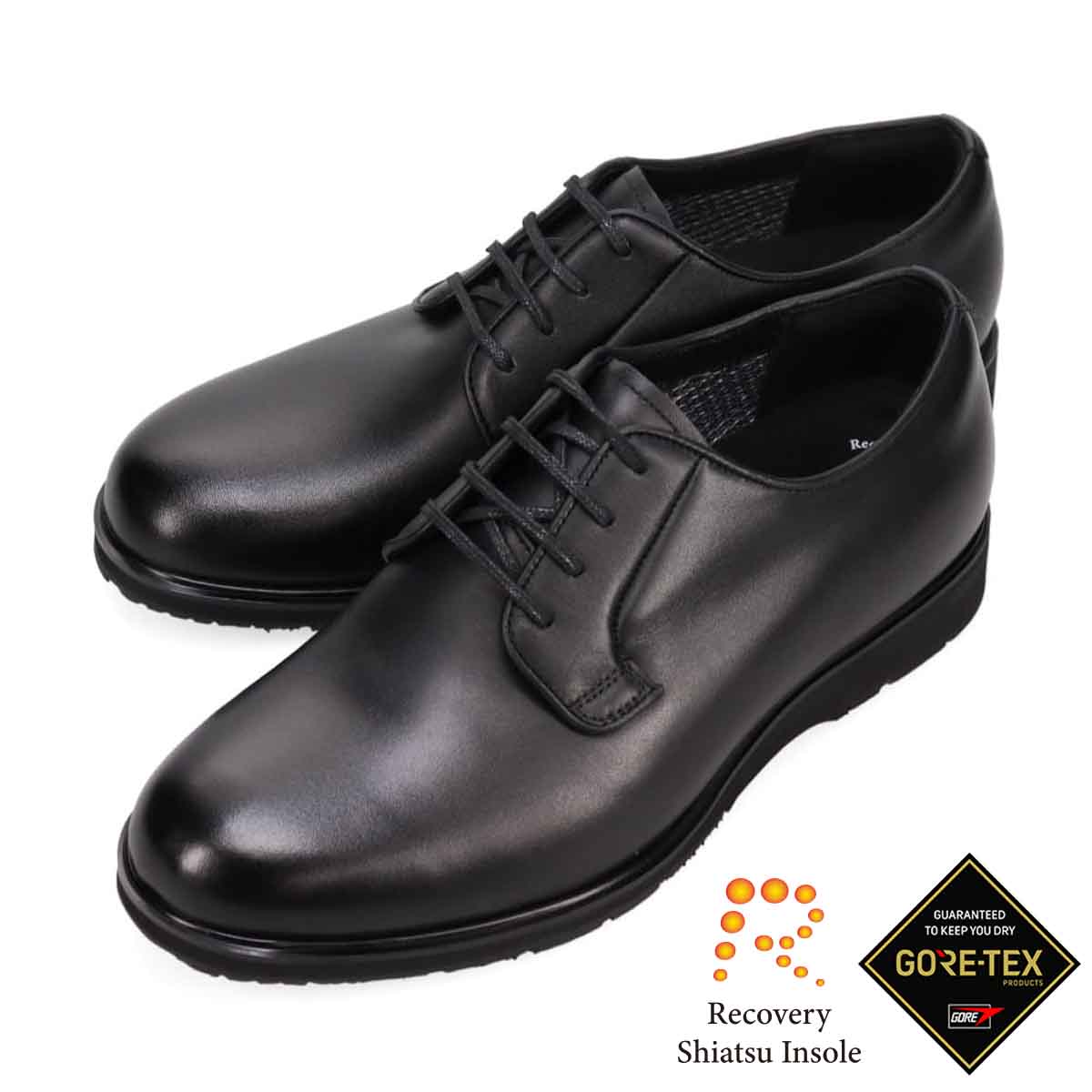 【GORE-TEX×防滑】madras Walk「Recovery Shiatsu Insole」搭載　指圧効果により血行をよくする。ゴアテックス搭載   防滑  幅広4E ラウンド 外羽根プレーントゥドレスカジュアルシューズ　MW7411HR BLACK 25.0