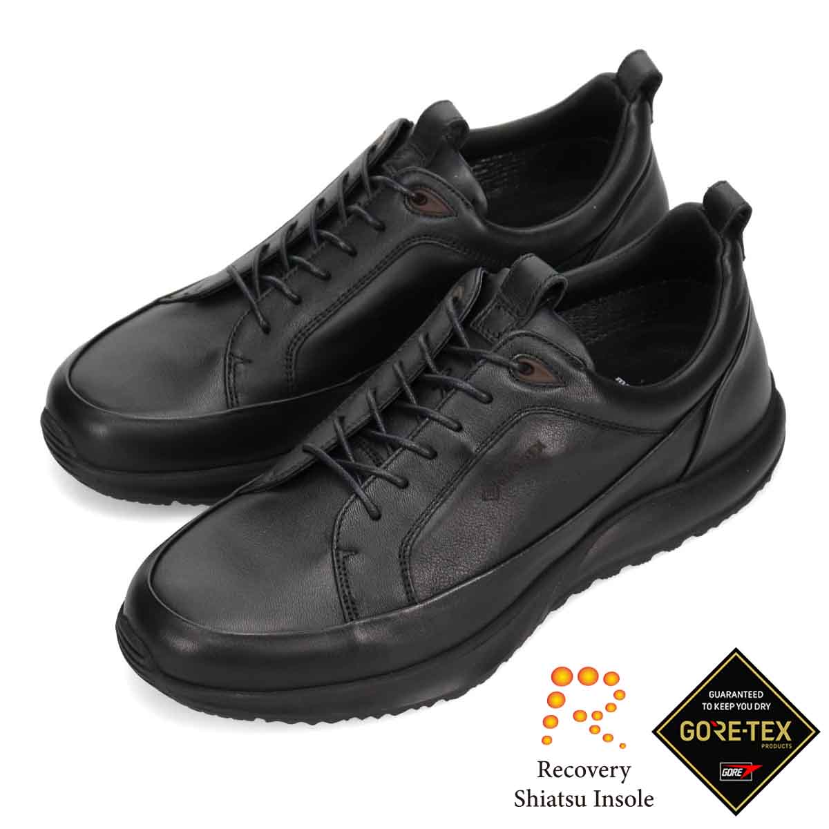 【GORE-TEX】マドラスウォーク madras Walk 「Recovery Shiatsu Insole」搭載で指圧効果により血行をよくする。　全天候快適な ゴアテックスレザースニーカー　MW7600R BLACK 25.0