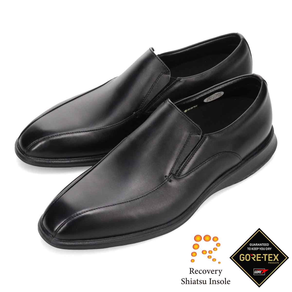 【GORE-TEX】マドラスウォーク madras Walk 「Recovery Shiatsu Insole」搭載で指圧効果により血行を115％促進。　フォーマル且つアクティブに。ゴアテックスファブリクス搭載 スワールモカ・スリッポンビジネスシューズ  MW7932R BLACK 25.0