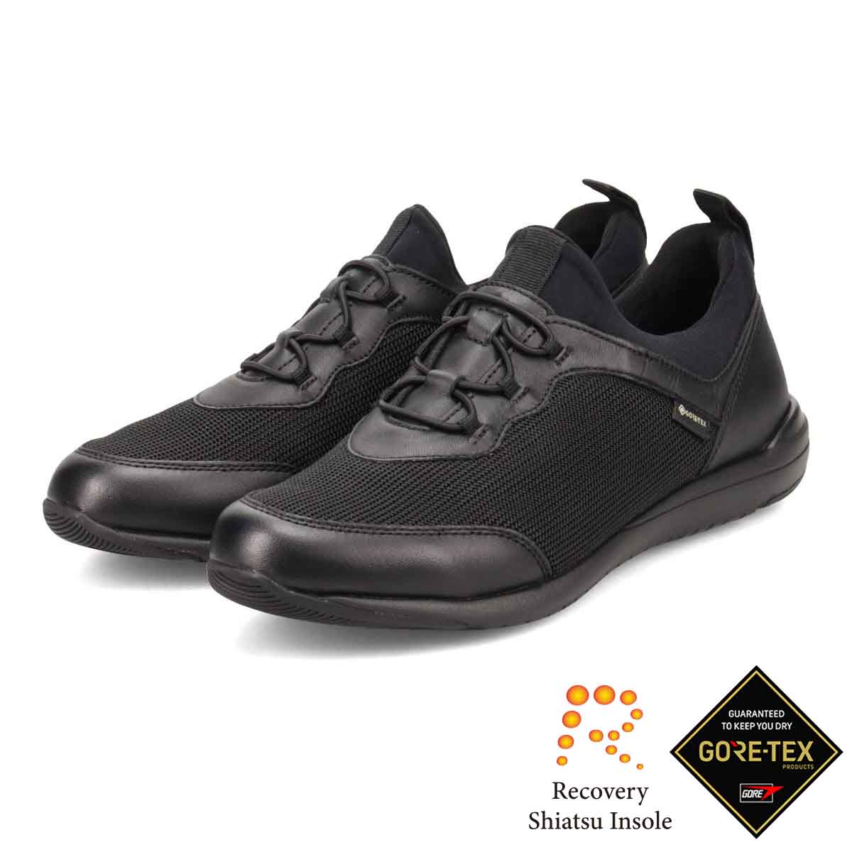 【GORE-TEX】マドラスウォーク madras Walk 「Recovery Shiatsu Insole」搭載で指圧効果により血行をよくする。 通勤快適  トラベルウォーキングにもお勧め！ 快適軽量スニーカー  MWL1004R BLACK 23.0