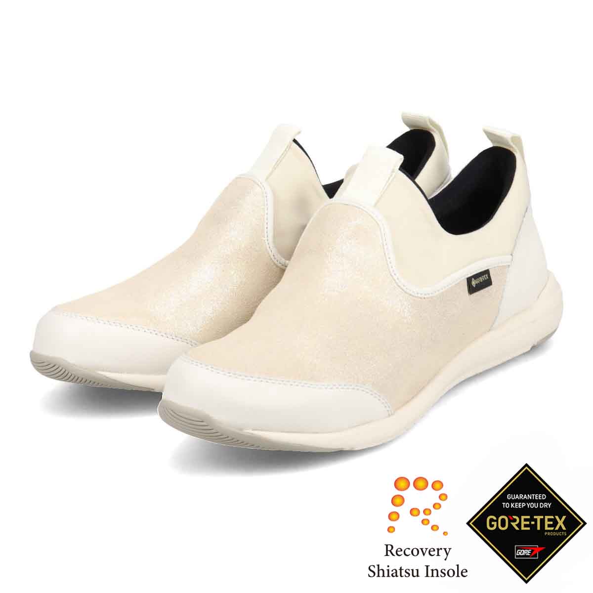 【GORE-TEX】マドラスウォーク madras Walk 「Recovery Shiatsu Insole」搭載で指圧効果により血行をよくする。スニーカー感覚で普段履きにもピッタリ！ さまざまなスタイルにも合うスリッポンスニーカー  MWL1006R WHITE-METALLIC 23.0