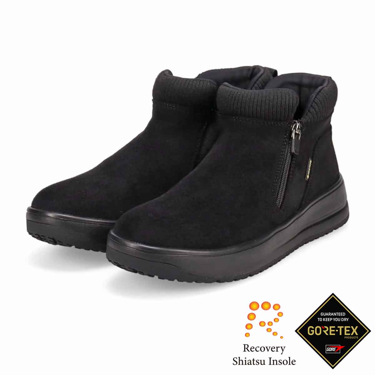 【GORE-TEX】マドラスウォーク madras Walk 「Recovery Shiatsu Insole」搭載　指圧効果により血行をよくする。防滑　外ジッパーリブ付きカジュアルブーツ MWL1046R BLACK-SILKY 23.0
