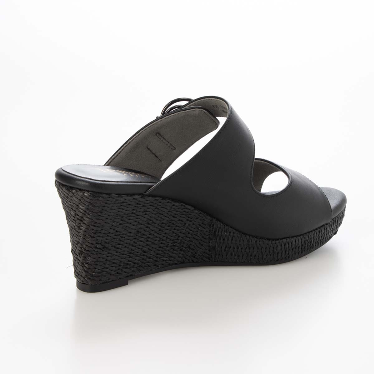 テーン tehen 旬の素材感とメタルパーツが織りなす、洗練された大人のリゾートスタイル。ウェッジ ミュールサンダル　TN1809 BLACK 23.0