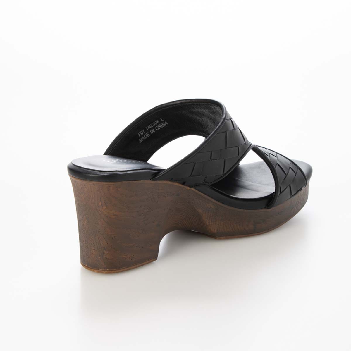 テーン tehen WOOD調ヒールで涼しげな7.5cmウェッジミュールサンダル　TN2306 BLACK M　(23.0～23.5)