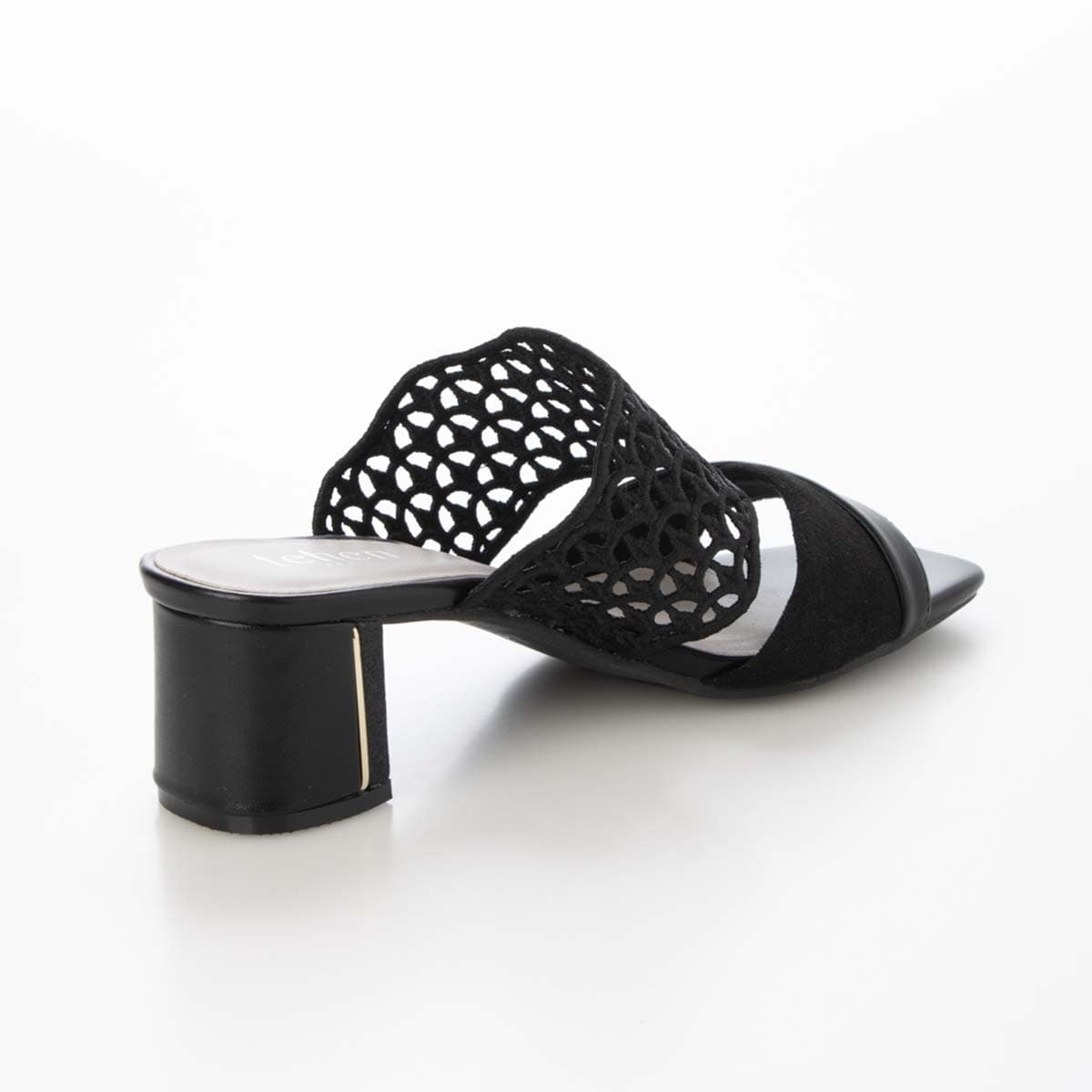 テーン tehen 大人の抜け感を演出する編み込みデザイン。歩きやすさと品格を兼ね備えた5cmヒール。ミュールサンダル　TN6711 BLACK 23.0