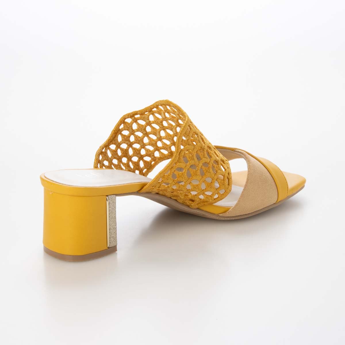 テーン tehen 大人の抜け感を演出する編み込みデザイン。歩きやすさと品格を兼ね備えた5cmヒール。ミュールサンダル　TN6711 YELLOW 23.0