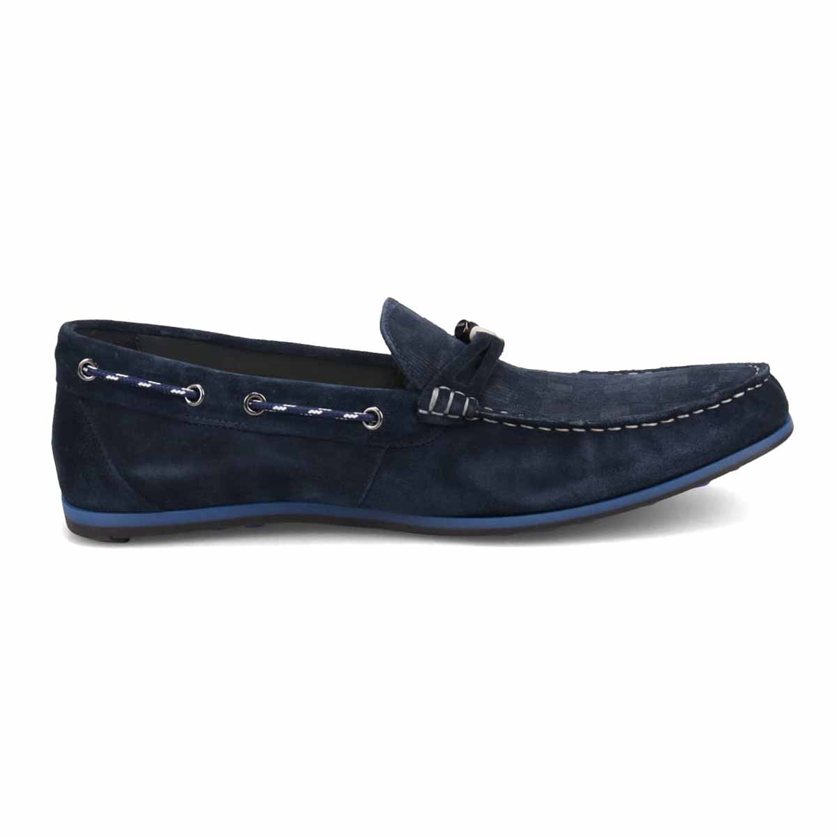 LANVIN en Bleu　ブロックチェックエンボスレザー ドライビングシューズ　86481 NAVY-VELOURS 25.0