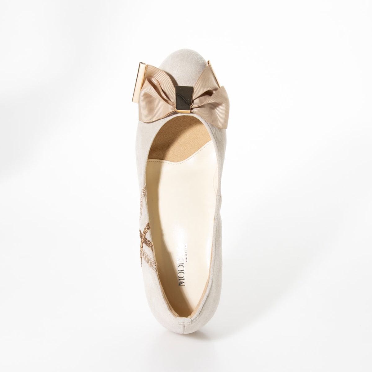 モデロ MODELLO サイドのレースが効いたリボンパンプス  DML1101 BEIGE 23.0