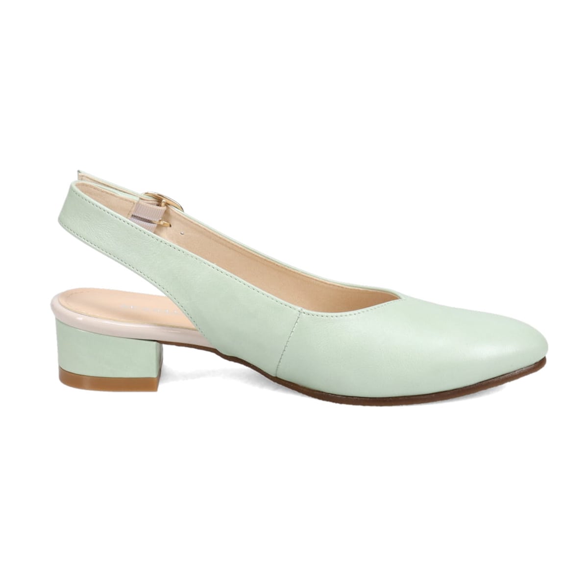 【抗ウイルス・抗菌加工】深めのVカットが可愛い ポインテッドバックストラップパンプス　DML1307 GREEN 23.0