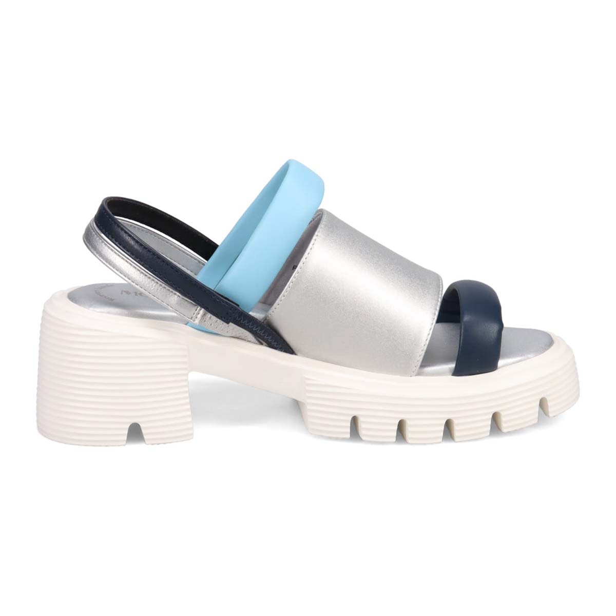 モデロ MODELLO 「リカバリーインソール」搭載で指圧効果により血行を115％促進。Recovery厚底ヒールサンダル　DML5053R SILVER/C 23.0