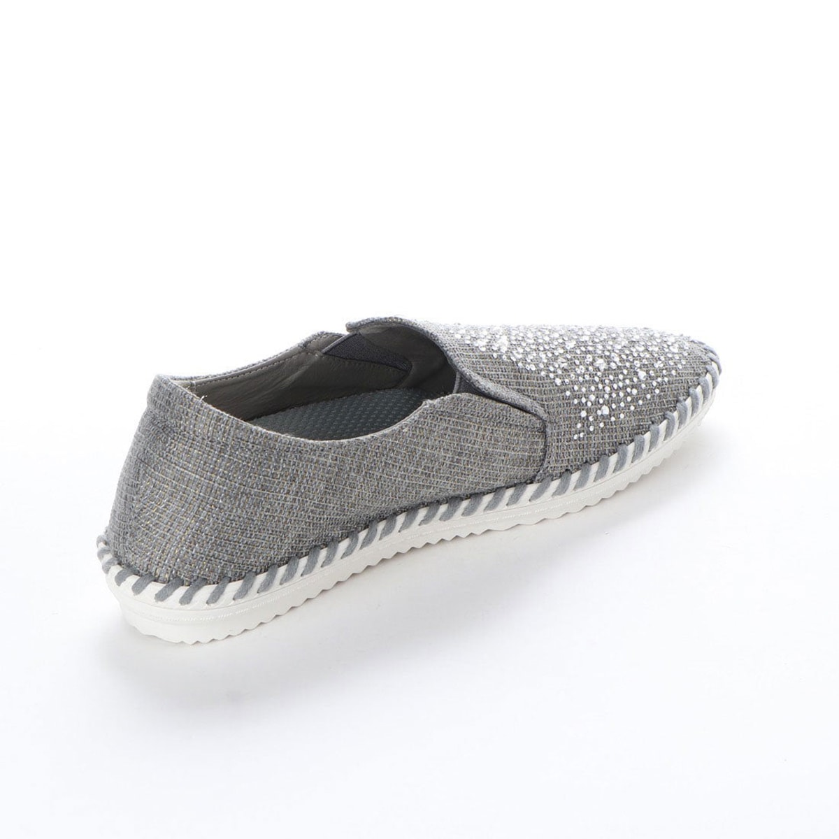 MODELLO デイリー履きにオススメ♪キラキラ光る！ホットフィックスをちりばめた スリッポンシューズ DML6026 GRAY-TX 23.0