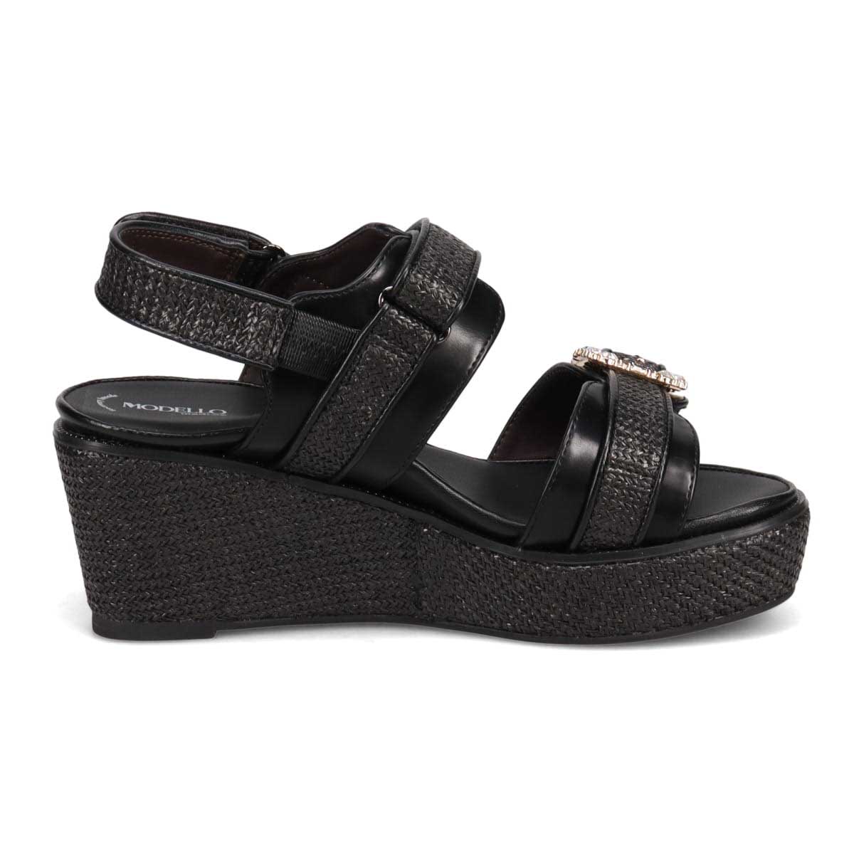 モデロ MODELLO 「リカバリーインソール」搭載で指圧効果により血行を115％促進。Recoveryエレガンスカジュアルサンダル　DML8830R BLACK M　(23.0～23.5)