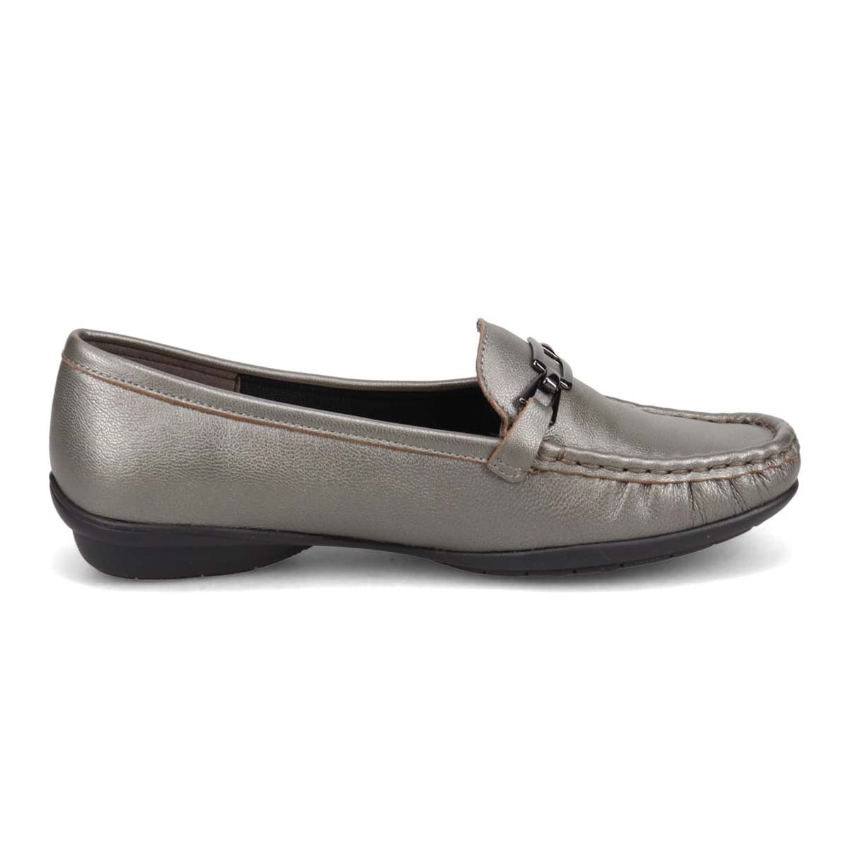 HIROKO KOSHINO 足入れの良いスクエアトゥ・モカデザイン  ローヒール カジュアルシューズ HKL7500 D-SILVER 23.0