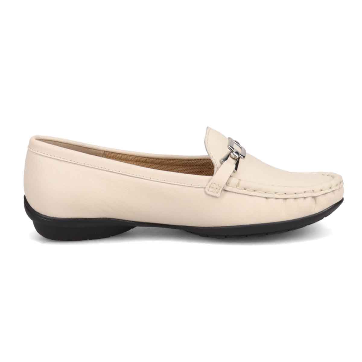 HIROKO KOSHINO 足入れの良いスクエアトウ・モカデザイン カジュアルシューズ HKL7500 IVORY 23