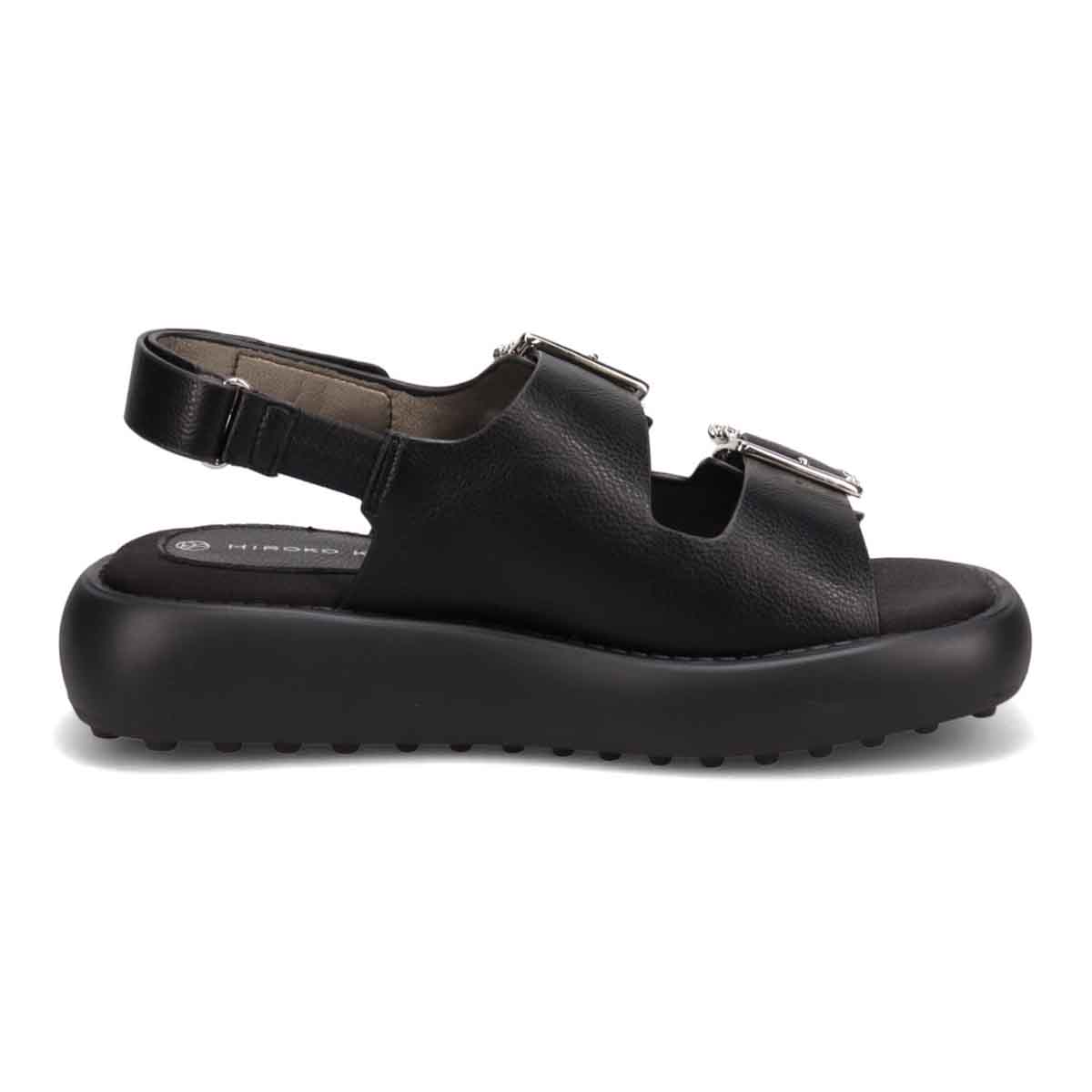 HIROKO KOSHINO 上品なバックル付き厚底サンダル　HKL8011 BLACK M　(23.0～23.5)