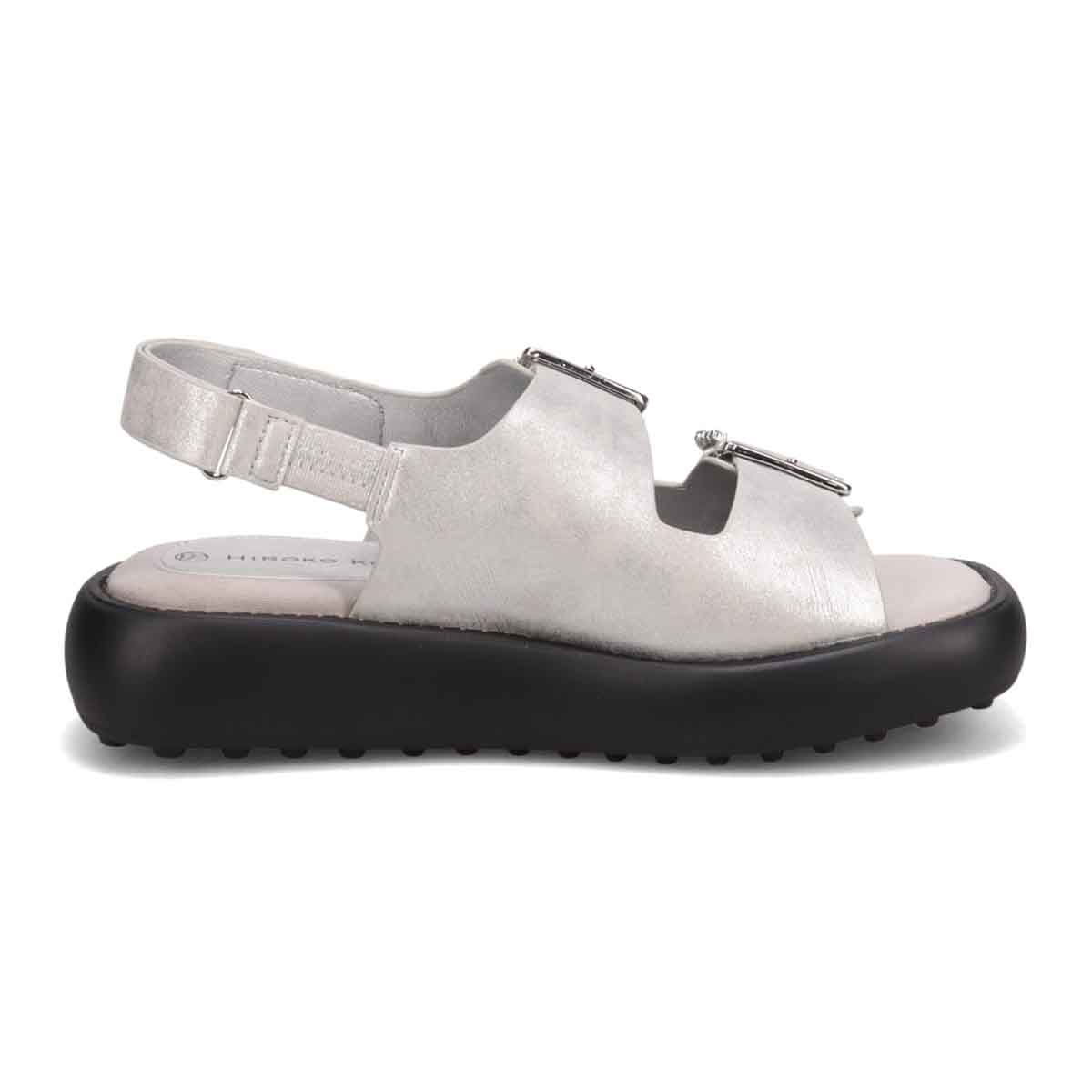 HIROKO KOSHINO 上品なバックル付き厚底サンダル　HKL8011 SILVER M　(23.0～23.5)