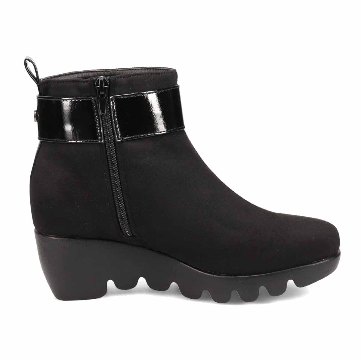 【撥水加工】HIROKO KOSHINO FEMME　ウェーブソール カジュアルショートブーツ　HRL1002 BLACK-SILKY M　(23.0～23.5)