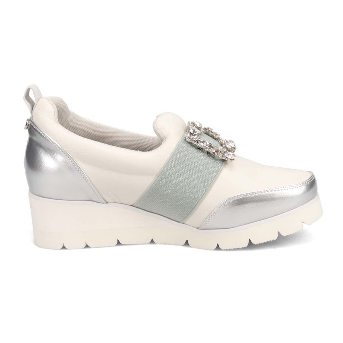 【撥水加工】HIROKO KOSHINO FEMME　ビジューオーナメントが綺麗なエレガンスカジュアルシューズ　HRL1004 WHITE M　(23.0～23.5)
