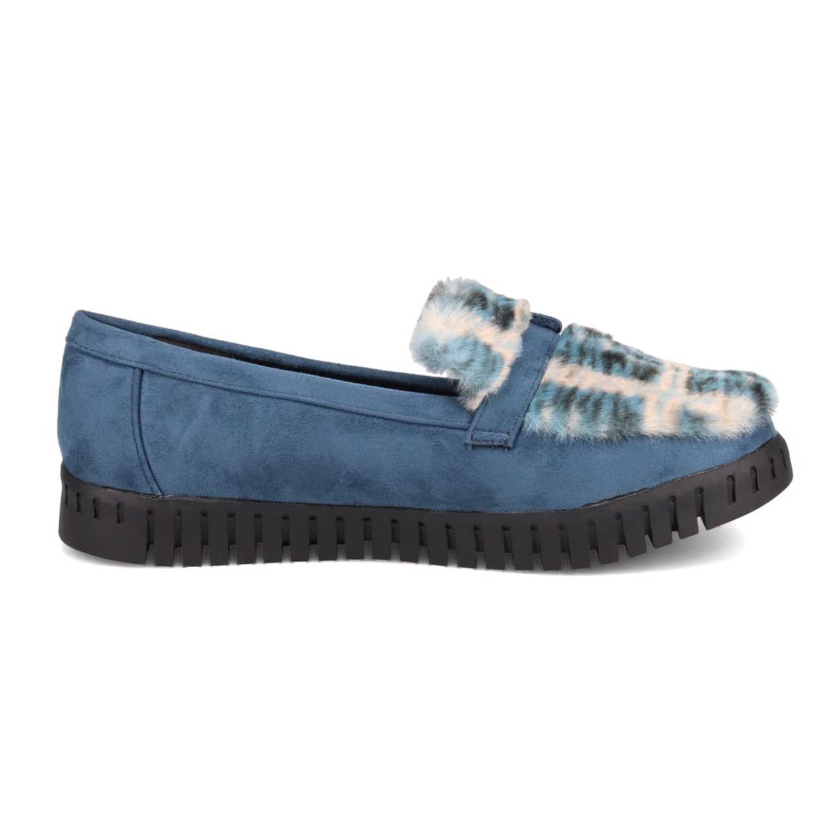 【撥水加工】HIROKO KOSHINO FEMME　モカにファーをあしらったフェミニンテイスト モカシンシューズ　HRL1010 BLUE/C M　(23.0～23.5)