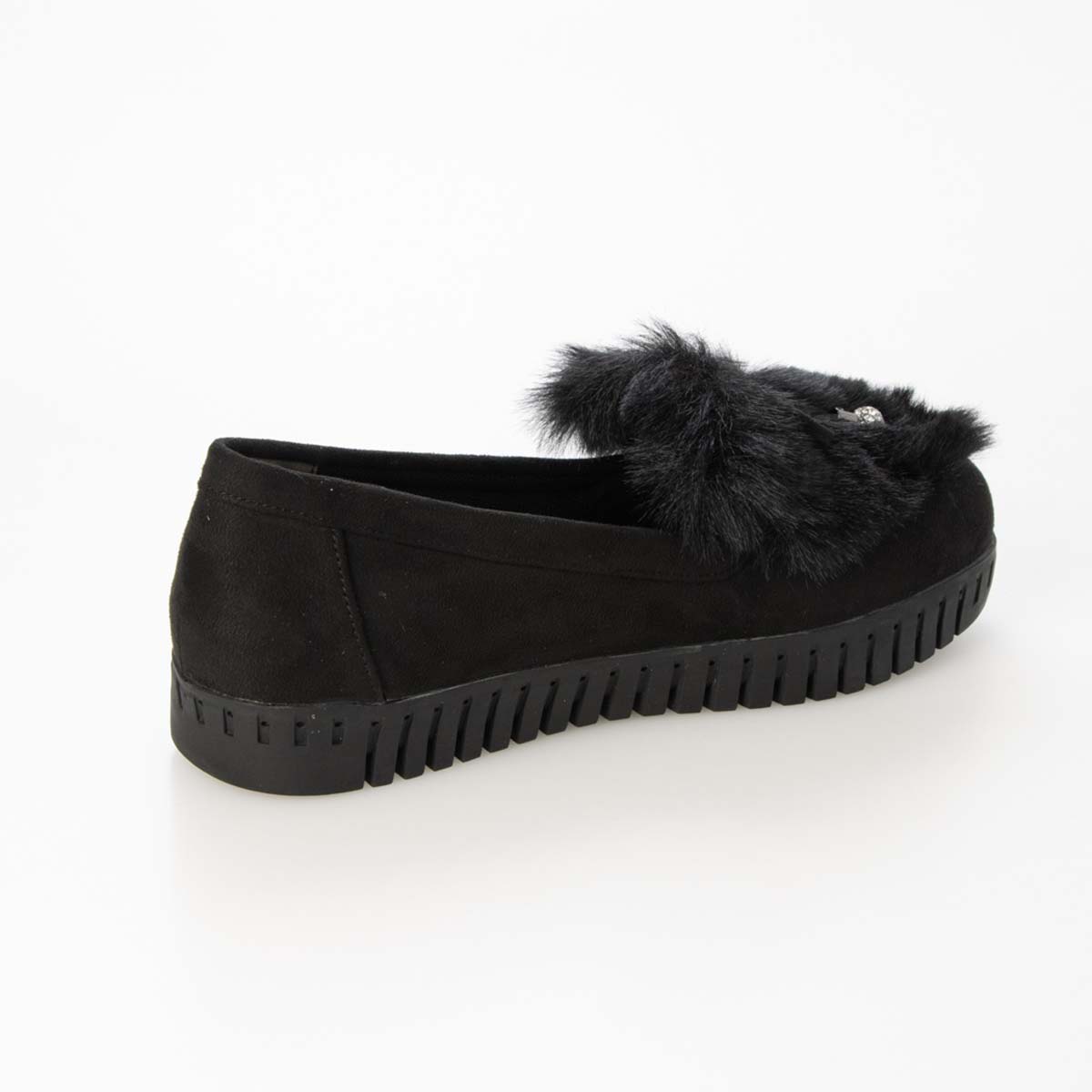 HIROKO KOSHINO FEMME フェイクファーとラインストーンボールが大人可愛いモカシン HRL2033 BLACK 23.0