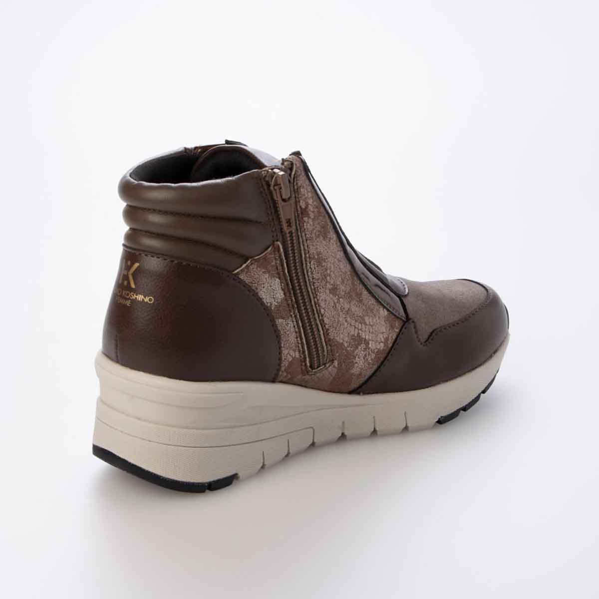 【撥水加工】HIROKO KOSHINO FEMME　ヒールタイプ・ハイカットドレススニーカー　HRL3004 BROWN 23.0