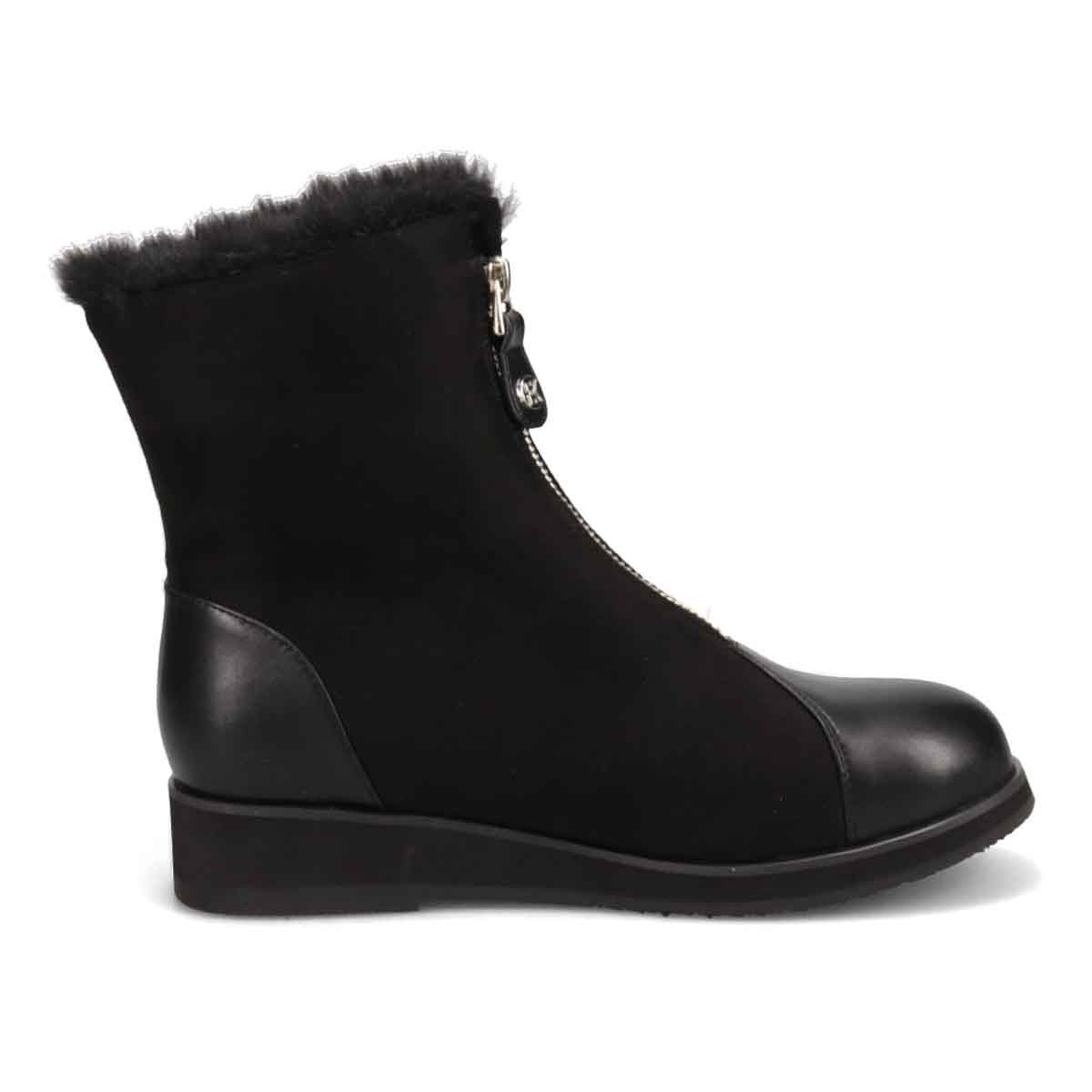 【撥水加工】HIROKO KOSHINO FEMME　フロントジップ・ファー付き ショートブーツ  HRL4001 BLACK-SILKY 23.0