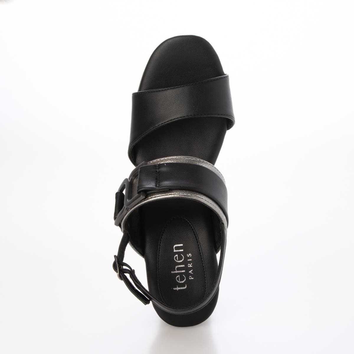 テーン tehen ウッド調のヒールが夏らしいアクセント。7.5cm大人の厚底ウェッジサンダル　TN2305 BLACK/C M　(23.0～23.5)
