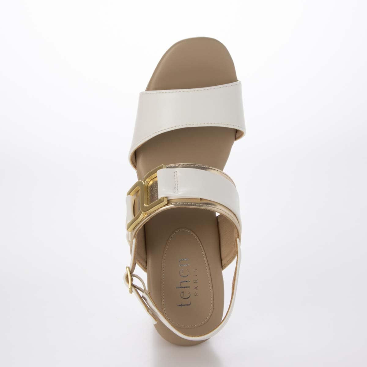 テーン tehen ウッド調のヒールが夏らしいアクセント。7.5cm大人の厚底ウェッジサンダル　TN2305 WHITE/C M　(23.0～23.5)