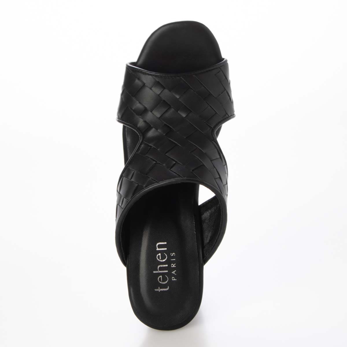 テーン tehen WOOD調ヒールで涼しげな7.5cmウェッジミュールサンダル　TN2306 BLACK M　(23.0～23.5)