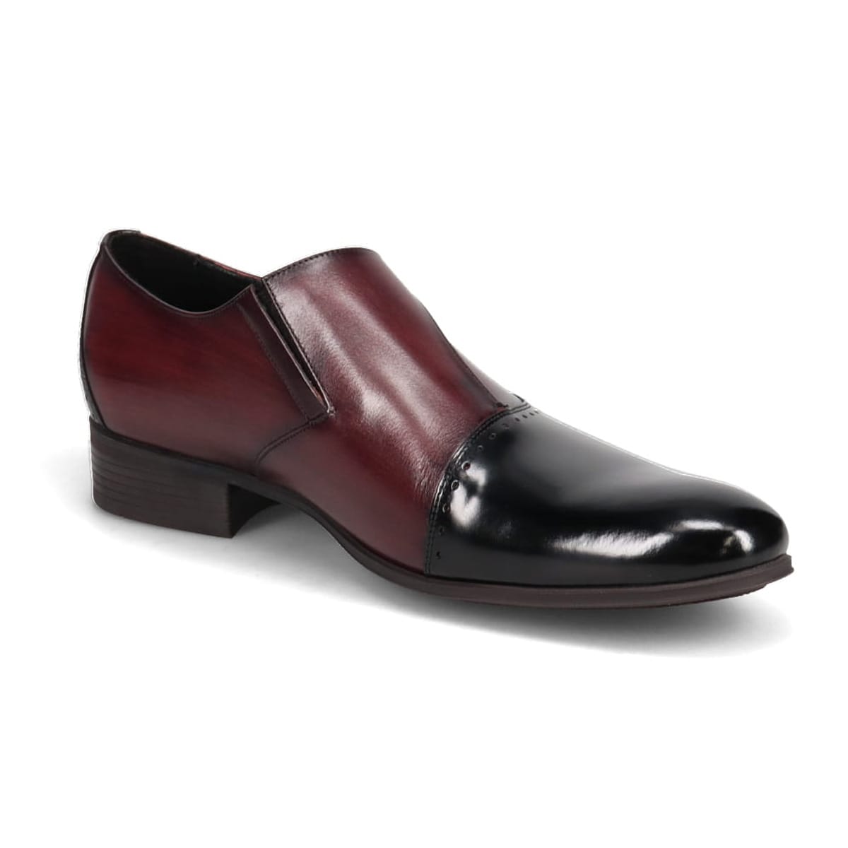 LANVIN COLLECTION　ブラックシャイニーバイカラーコンビ シングルモンクストラップ ドレスシューズ　83378 BORDEAUX 25.0