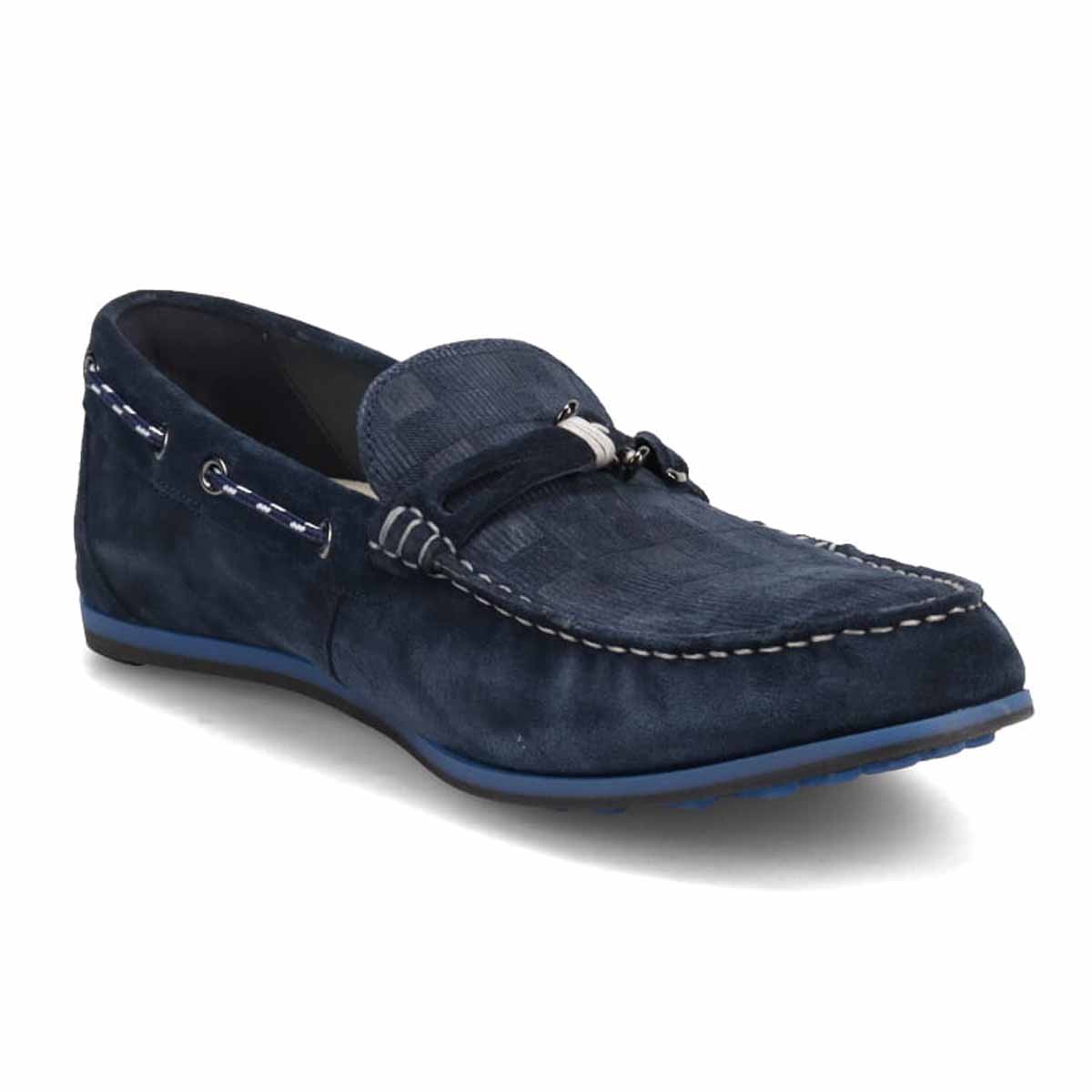 LANVIN en Bleu　ブロックチェックエンボスレザー ドライビングシューズ　86481 NAVY-VELOURS 25.0