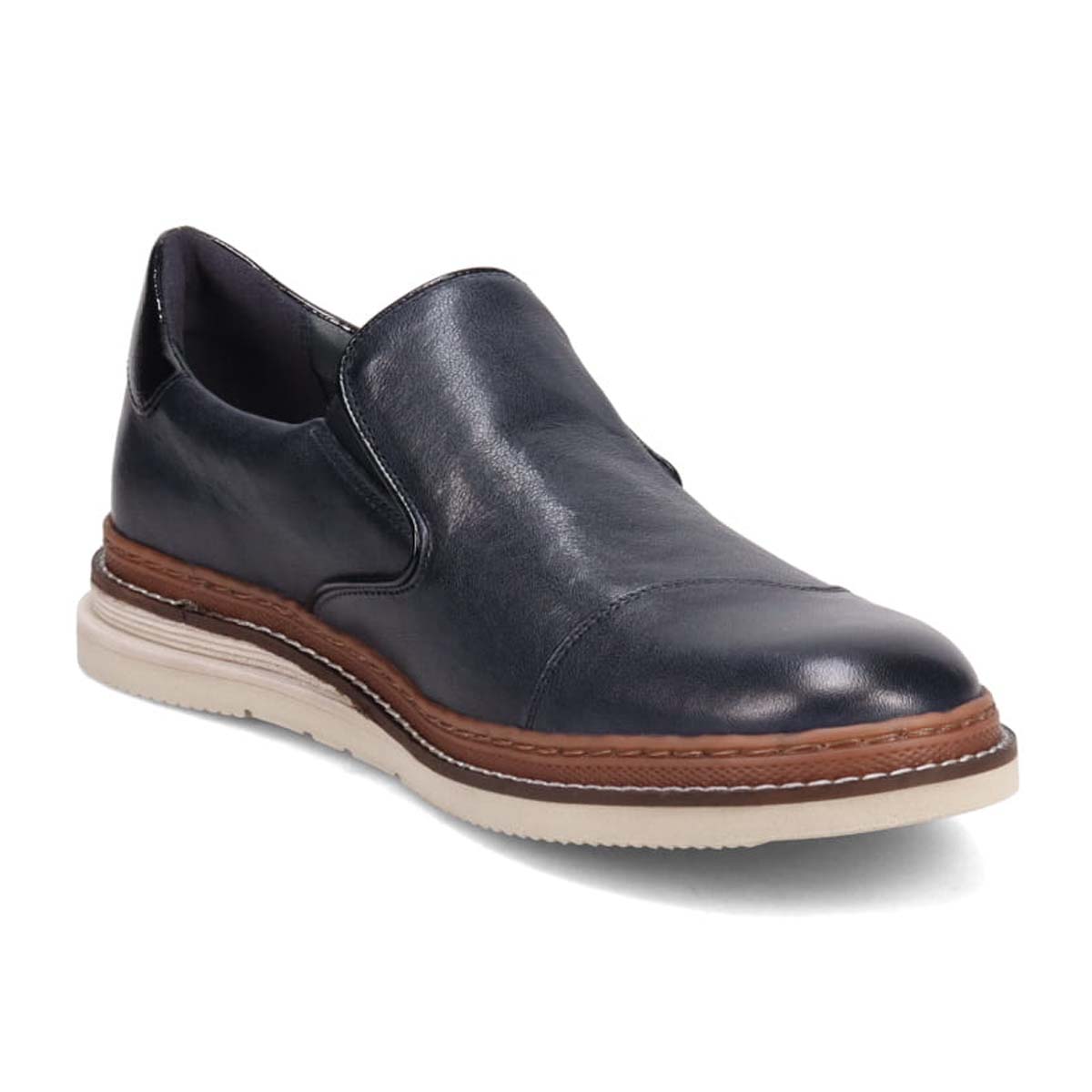 ランバンオンブルー LANVIN en Bleu  異素材MIXアシンメトリーサイドエラスティックスリッポンスニーカー　86554 NAVY 25.0