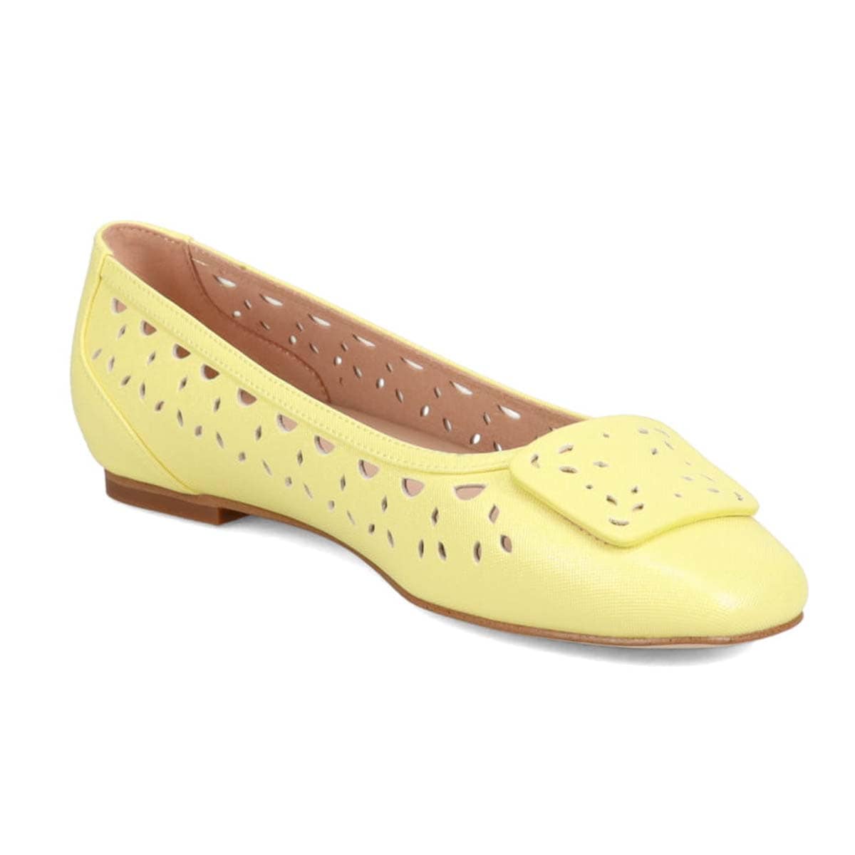 モデロ MODELLO 涼しげなカットワークのバックル付きスクエアバレエシューズ　DML3101 YELLOW 23.0