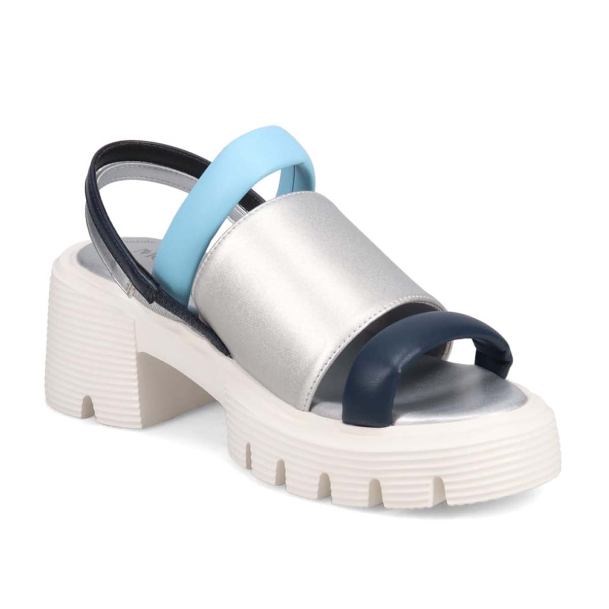 モデロ MODELLO 「リカバリーインソール」搭載で指圧効果により血行を115％促進。Recovery厚底ヒールサンダル　DML5053R SILVER/C 23.0