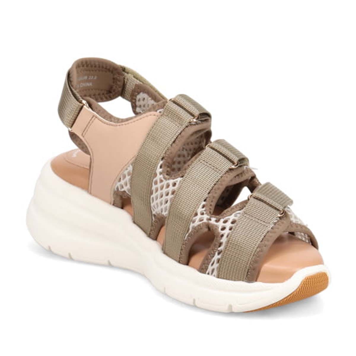 モデロ MODELLO 「リカバリーインソール」搭載で指圧効果により血行を115％促進。Recovery３本ベルトヒールアップスポーツサンダル　DML6063R BEIGE 23.0