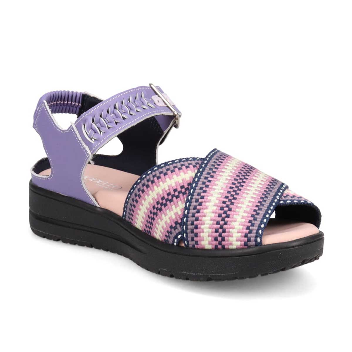 モデロ MODELLO 「リカバリーインソール」搭載で指圧効果により血行を115％促進。Recoveryクロスベルトプラットフォームサンダル　DML6064R PURPLE/C 23