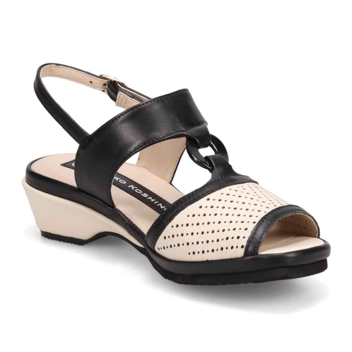 HIROKO KOSHINO バックストラップウェッジサンダル　HKL7528 IVORY/BLACK M　(23.0～23.5)