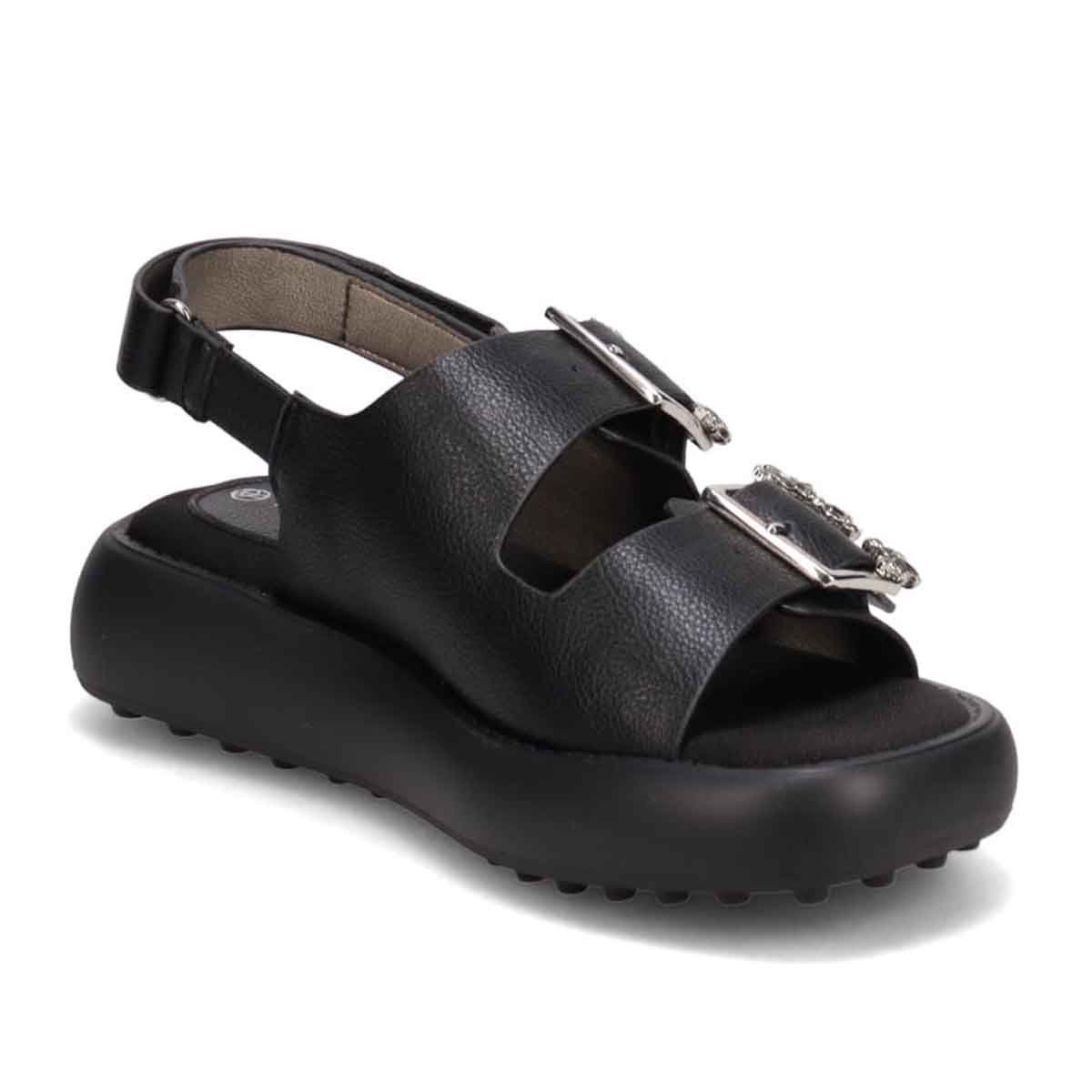 HIROKO KOSHINO 上品なバックル付き厚底サンダル　HKL8011 BLACK M　(23.0～23.5)