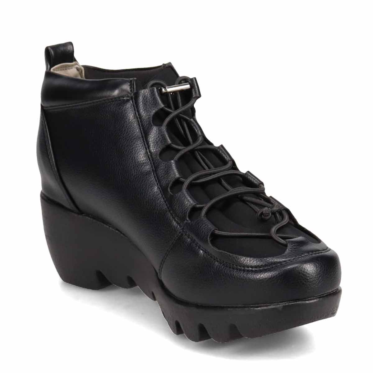 【撥水加工】HIROKO KOSHINO FEMME　ウェーブソール レースアップカジュアルアンクルブーツ　HRL1001 BLACK M　(23.0～23.5)