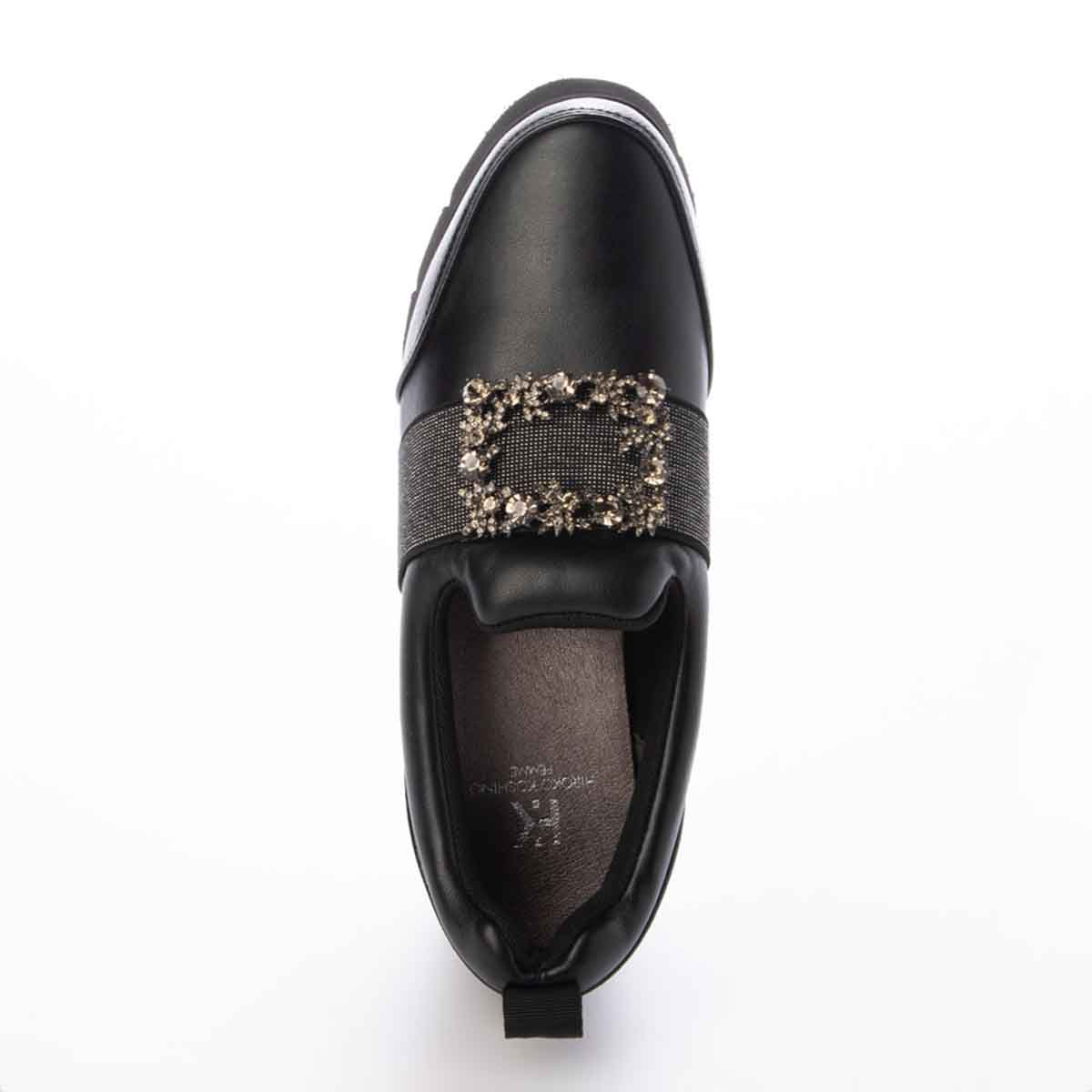【撥水加工】HIROKO KOSHINO FEMME　ビジューオーナメントが綺麗なエレガンスカジュアルシューズ　HRL1004 BLACK M　(23.0～23.5)