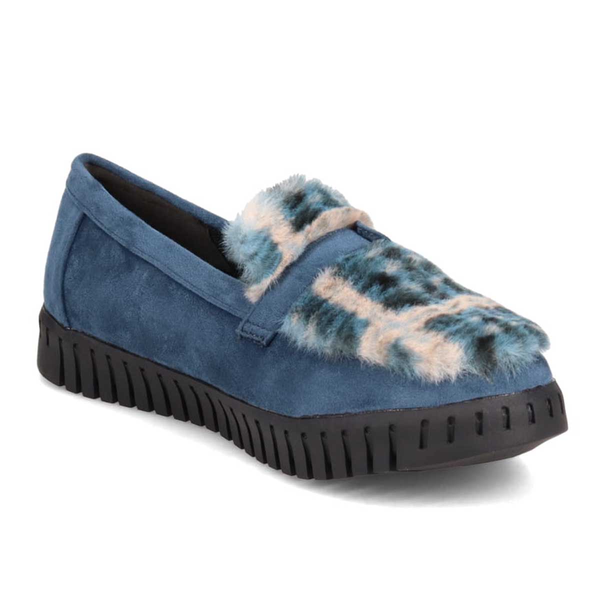 【撥水加工】HIROKO KOSHINO FEMME　モカにファーをあしらったフェミニンテイスト モカシンシューズ　HRL1010 BLUE/C M　(23.0～23.5)