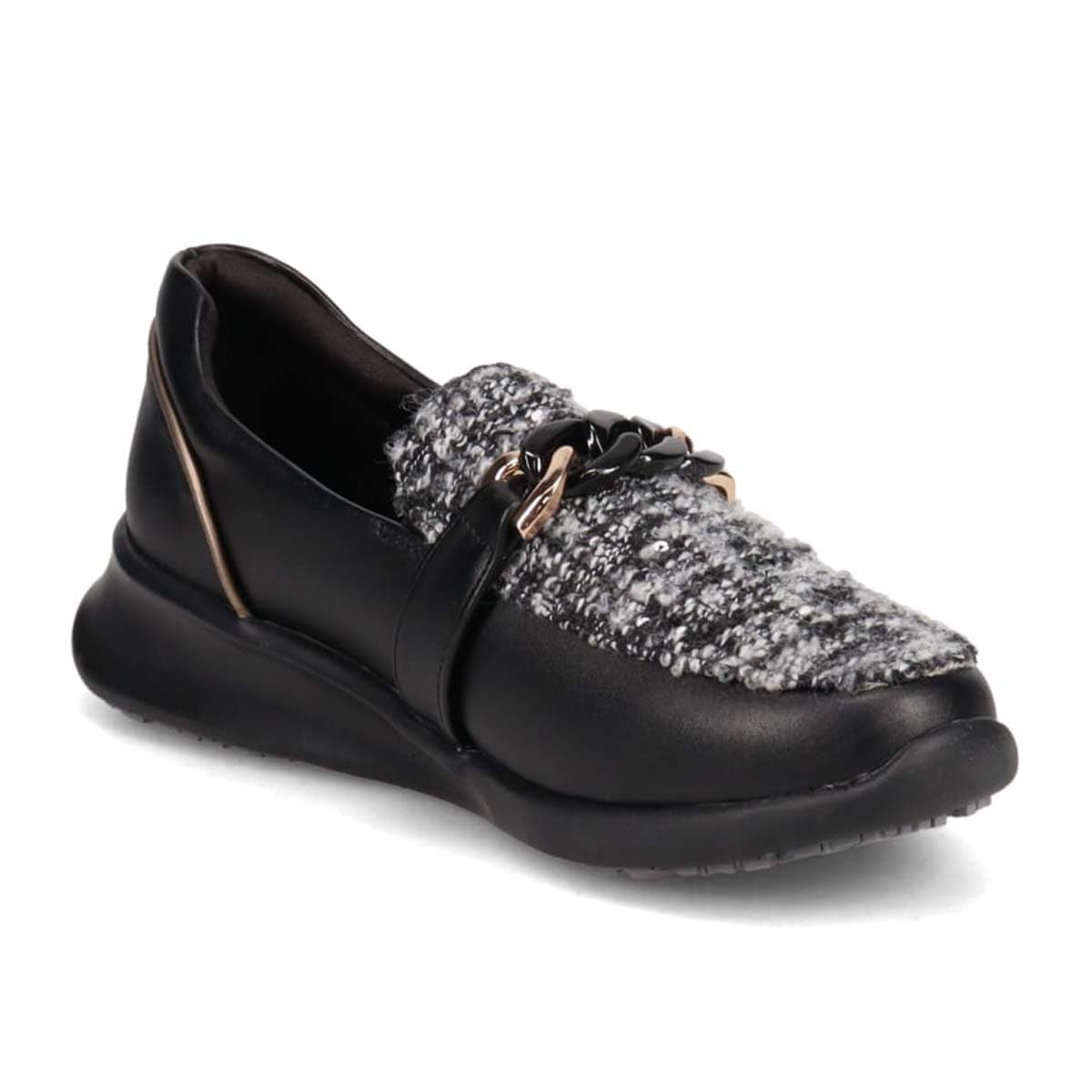 【防滑】HIROKO KOSHINO FEMME　グラスファイバー入り寒冷地用ソールの上品なローファー　HRL2022 BLACK/C 23.0