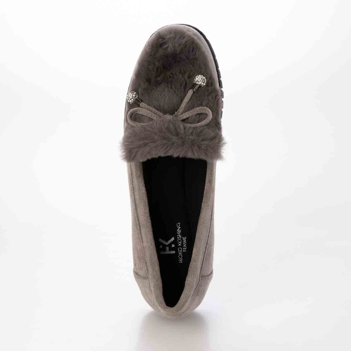 HIROKO KOSHINO FEMME フェイクファーとラインストーンボールが大人可愛いモカシン HRL2033 GRAY 23.0