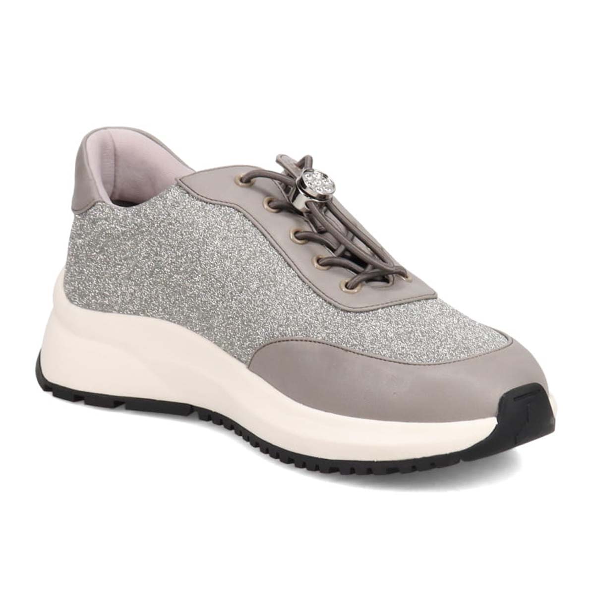 HIROKO KOSHINO FEMME グリッターとラインストーンで華やかなスニーカー　HRL5003 L-GRAY 23.0