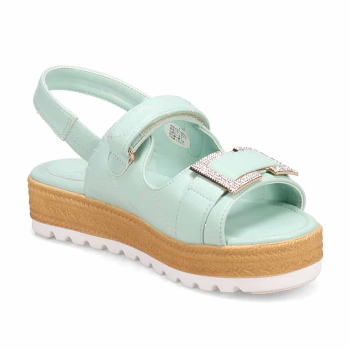 HIROKO KOSHINO FEMME モードなキルティングと輝くバックル。歩きやすさを兼ね備えたフットベッドサンダル　HRL6001 GREEN M　(23.0～23.5)