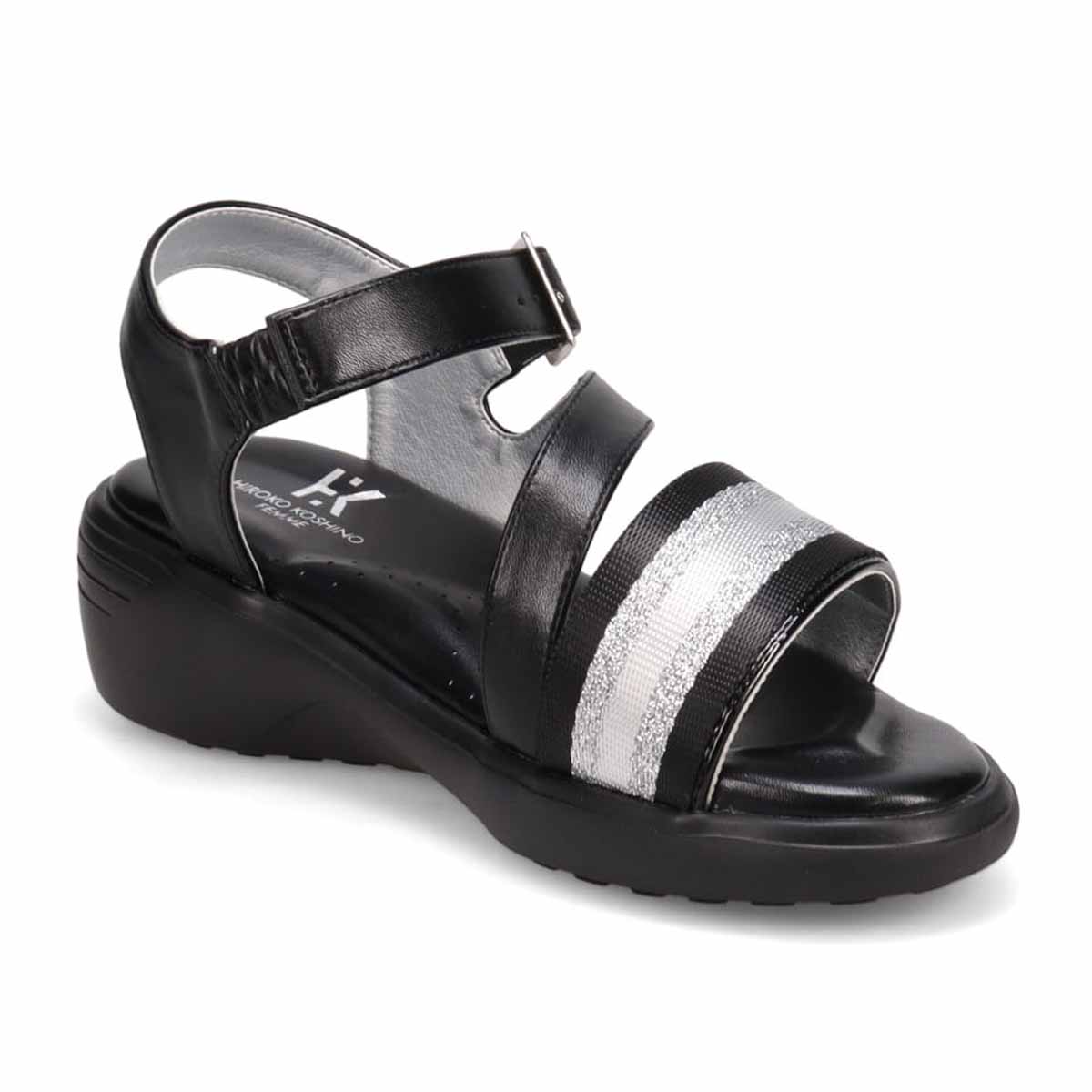 HIROKO KOSHINO FEMME スポーティーを華やかに。キラキラ輝くコードで魅せる大人スポーツサンダル　HRL7001 BLACK M　(23.0～23.5)