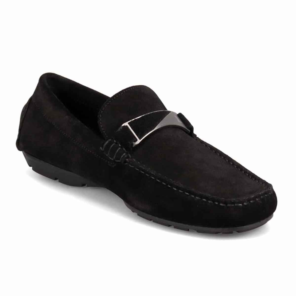 ランバンコレクション LANVIN COLLECTION 「Recovery Shiatsu Insole」搭載で指圧効果により血行をよくする。メタルパーツ付きスリッポンローファー　LV1018XR BLACK-VELOURS 25.0